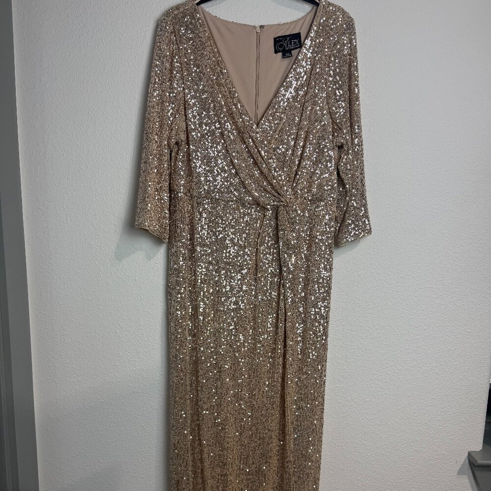 Alex Evenings Gold Sequin Formal Gown 14W Mother of Bride Dress